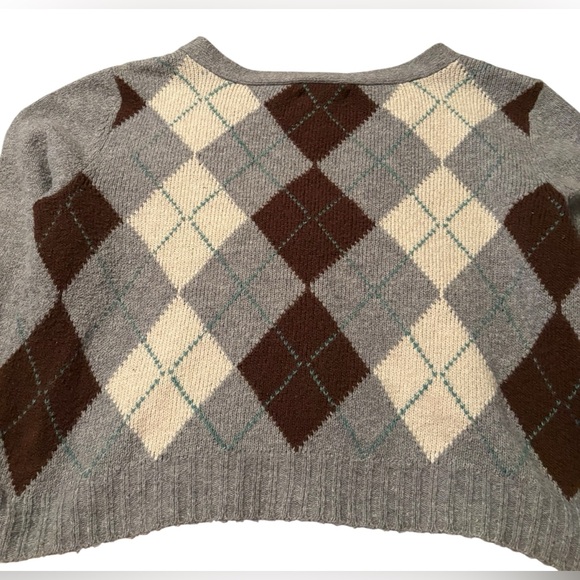 American Eagle Outfitters Gray and Brown Argyle Crop Cardigan Size Medium - Picture 6 of 6